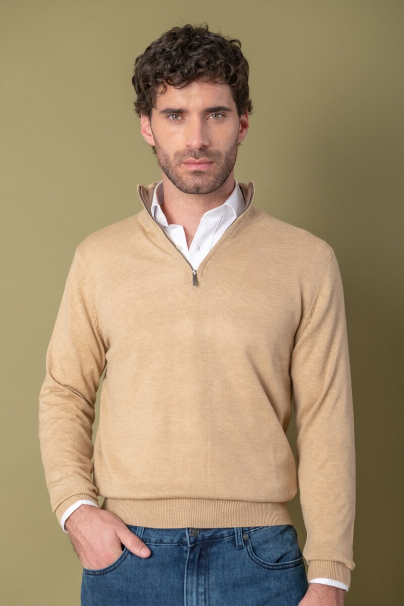 Sweater medio cierre Merino - Beige 