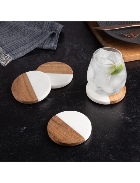 SET 4 POSAVASOS BAMBU/MARMOL D10CM NATURAL/BLANCO SET 4 POSAVASOS BAMBU/MARMOL D10CM NATURAL/BLANCO