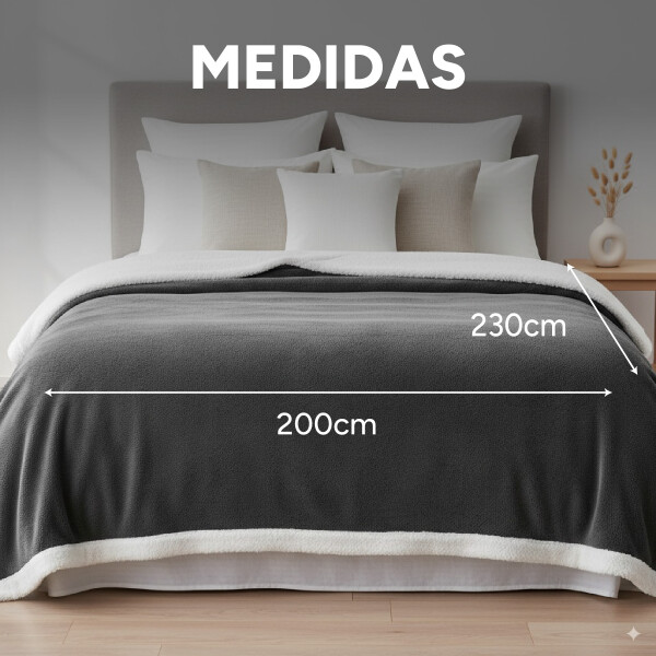 Frazada Manta Polar Con Corderito Acolchado 2 Plazas 230x200 Color Variante Gris