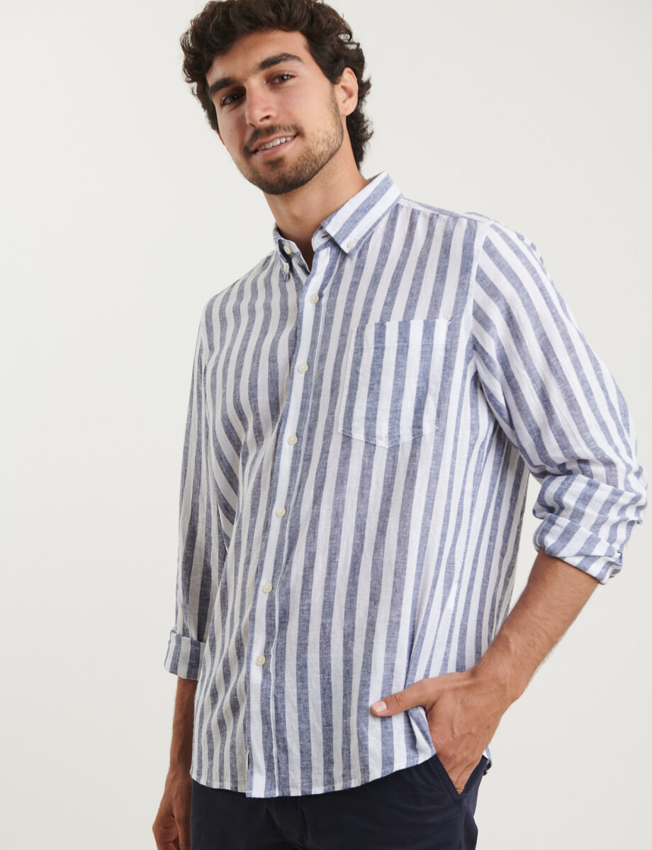 012566 CAMISA HARRINGTON LABEL Blanco / Azul Piedra