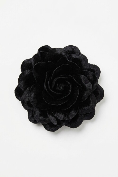 Broche flor satén negro