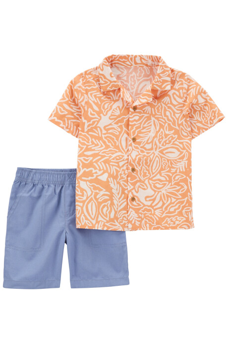 Set dos piezas, short de lona y camisa de lino diseño palmeras Sin color