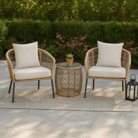 Juego De Jardin Rattan Lumax Exterior 2 Sillones + Mesa Gris