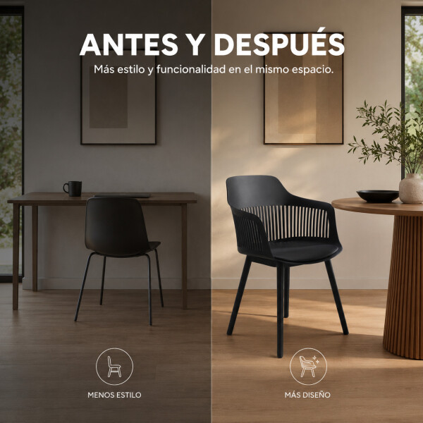 Silla Comedor X2 Cocina Aurora Marcela Nórdica Apoyabrazos Negro 1