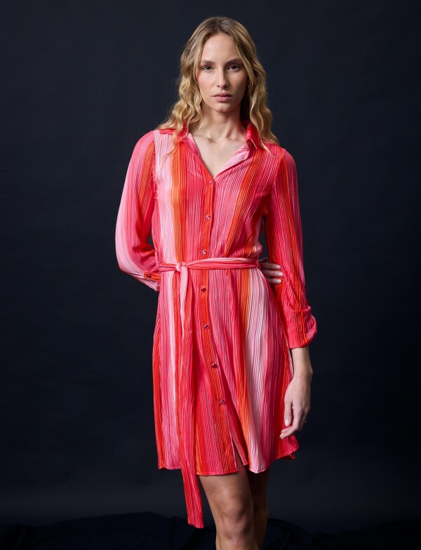 Vestido Saten Plisado ROSA/MULTI