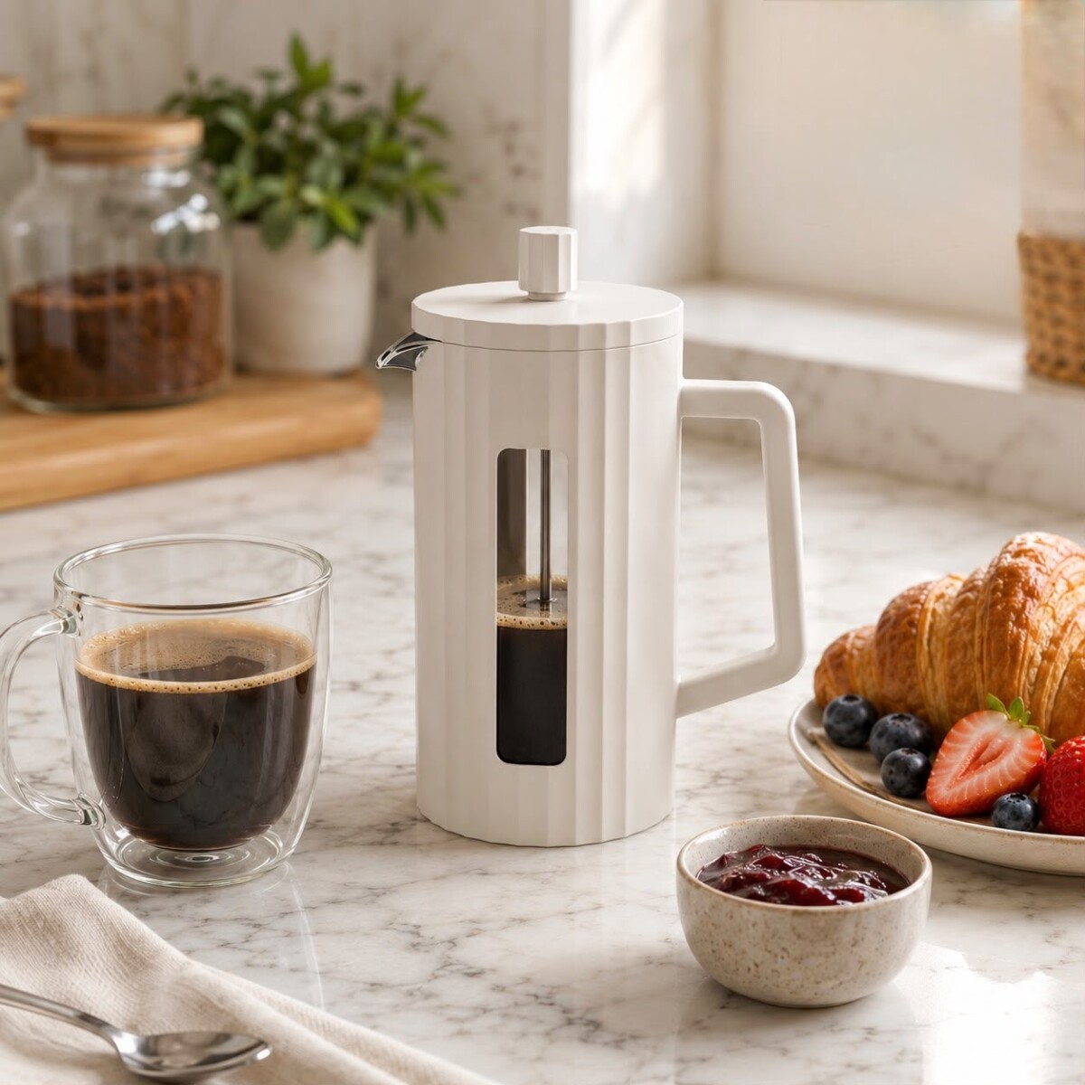 Cafetera/Tetera en Vidrio Borosilicato 600ml - Blanco 