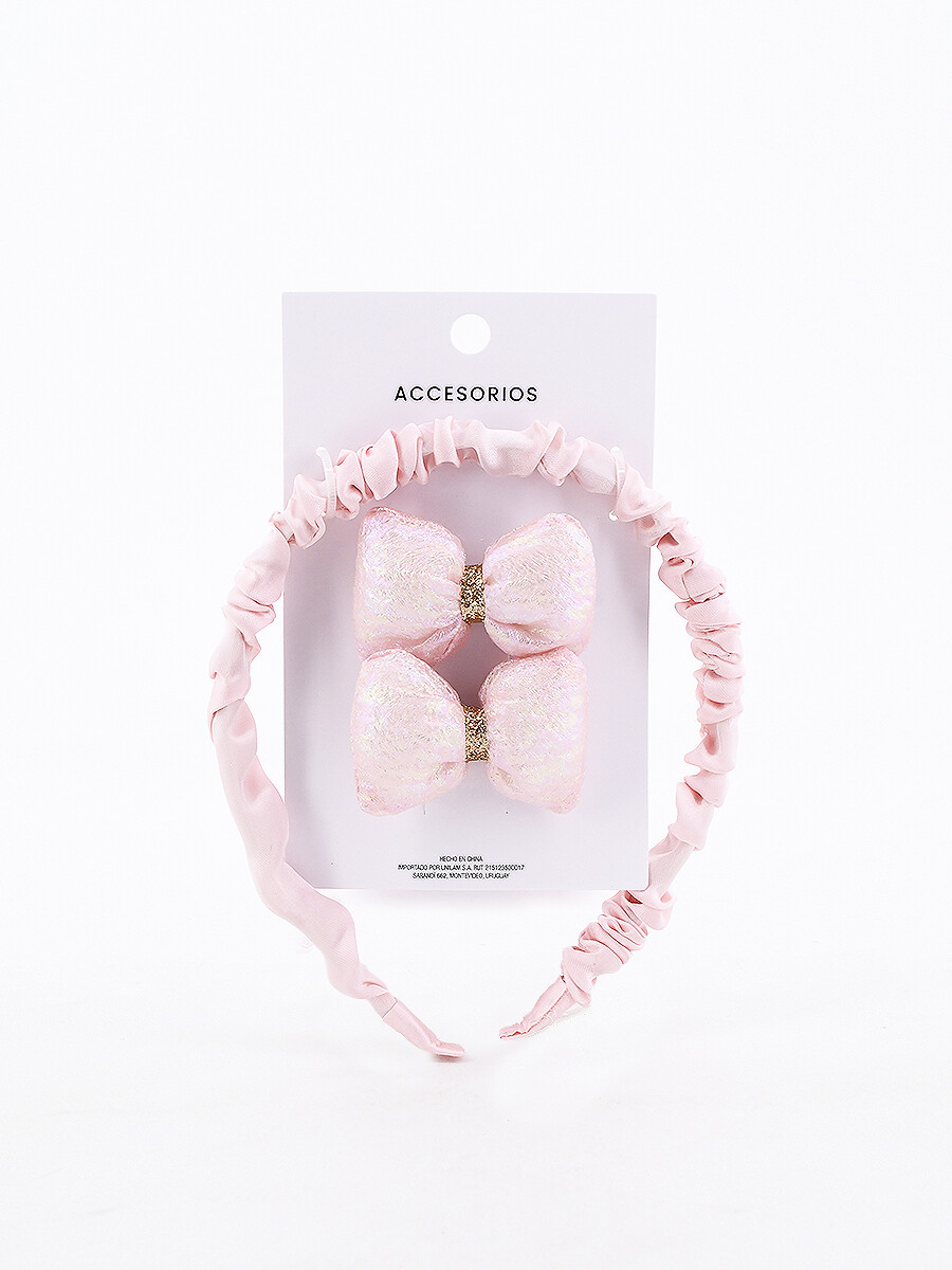 VINCHA + BROCHE PACK X 3 - ROSADO 