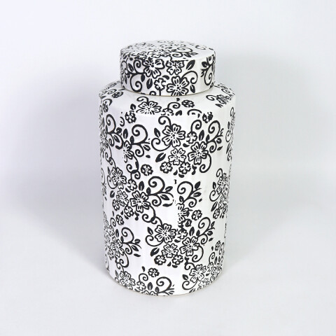 JARRON CERAMICA BLANCO COMB C/TAPA 17X26CM Unica
