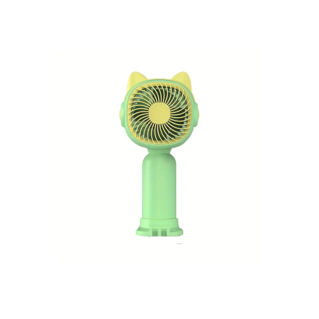 Ventilador De Mano Con Soporte Y Orejitas Gatito Verde