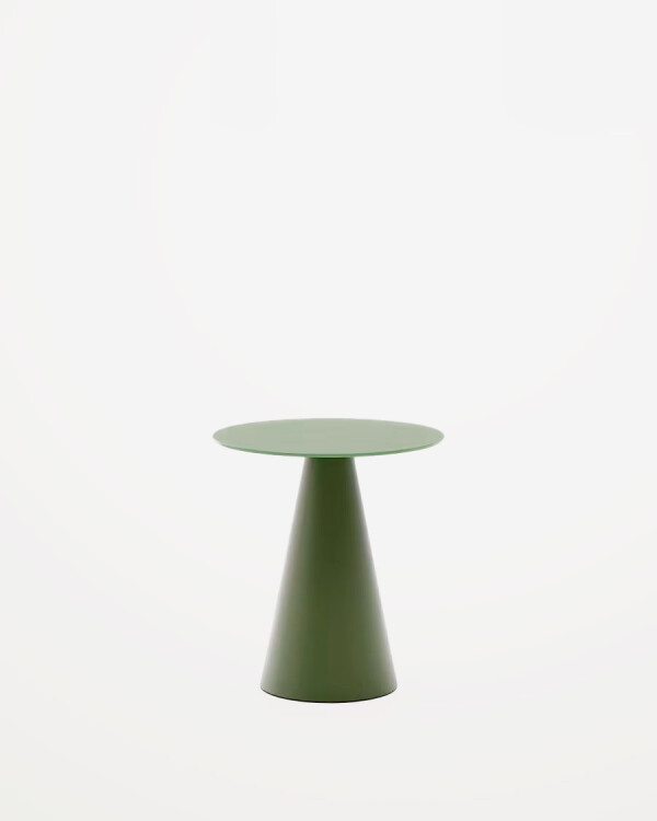 Mesa auxiliar Wilshire cristal templado glaseado y acero acabado pintado verde mate Ø50cm