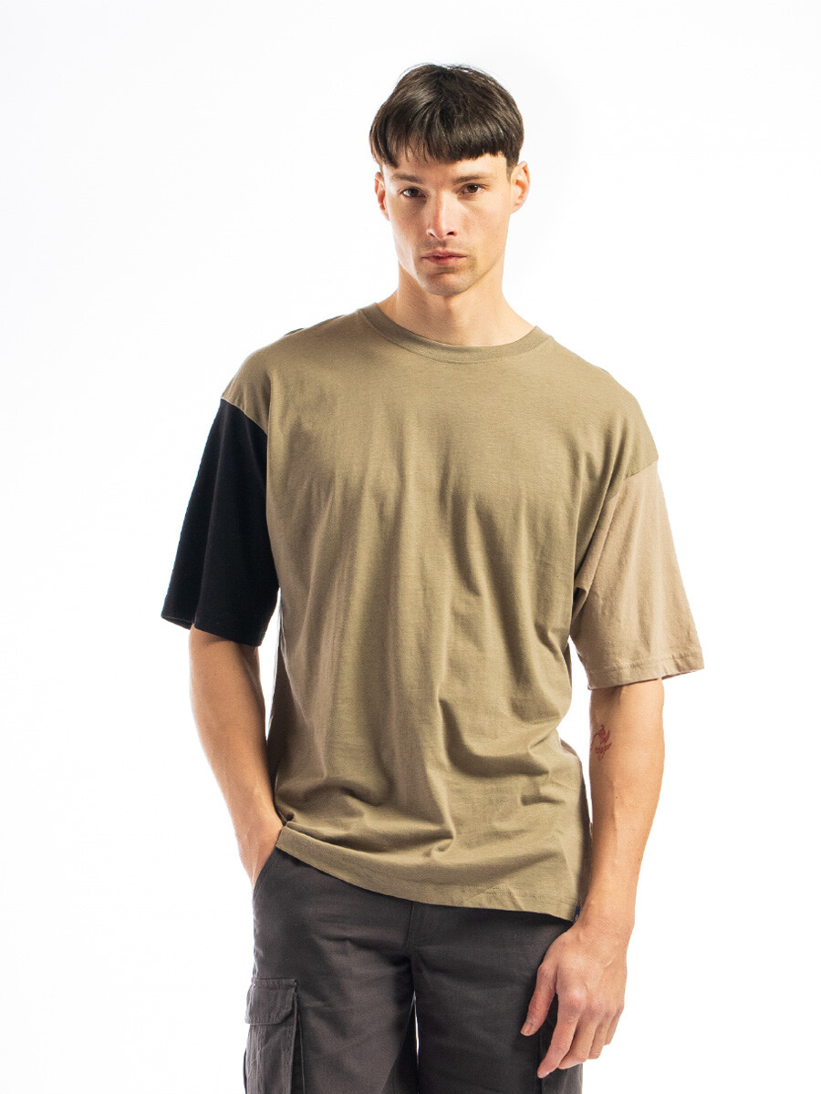 Remera Oversize Combinada - Taupe 
