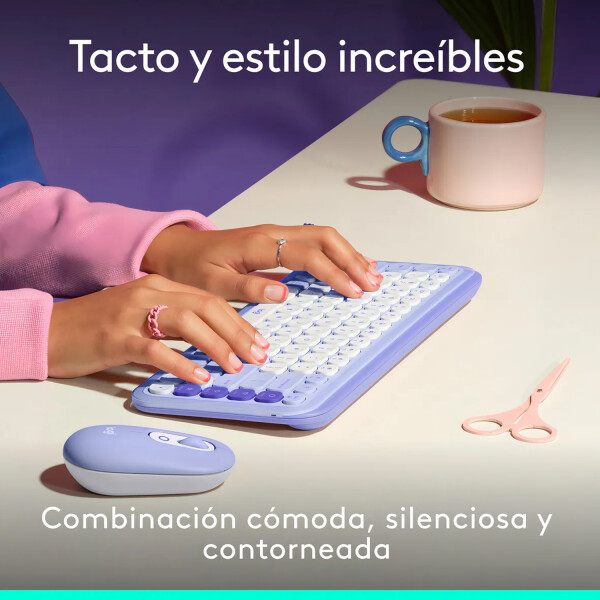 Combo Ligitech Teclado Mouse Pop Icon Blutooth VIOLETA