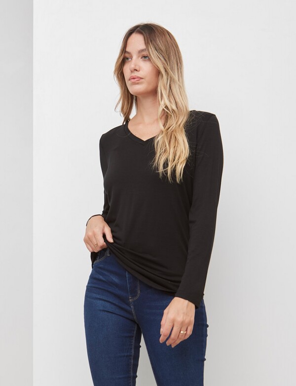 Remera Basica Escote V NEGRO