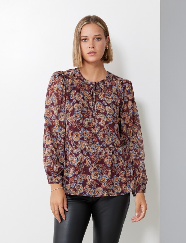 Blusa Gasa Lurex BORDEAUX/MULTI