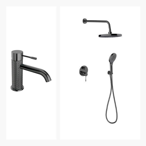 Juego De Griferia Incluye Lavatorio Bajo Y Ducha Embutida GRAFITO-GUNMETAL