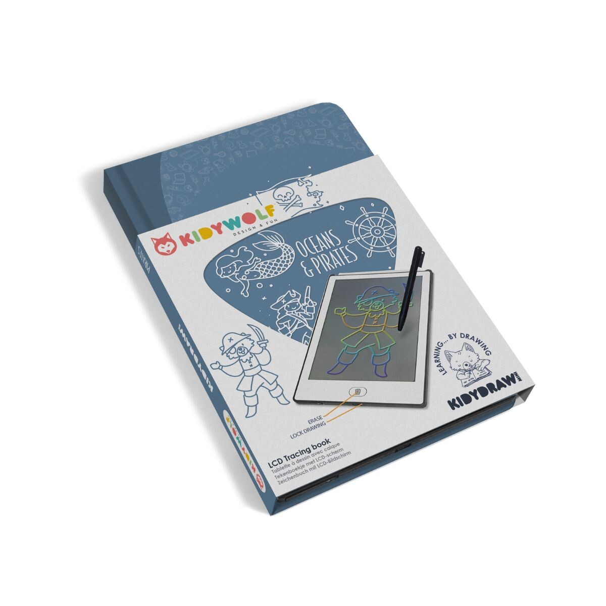 KIDYDRAW-MINI - Mini Pizarra Led Con Libro Y Actividades Modelo Piratas 