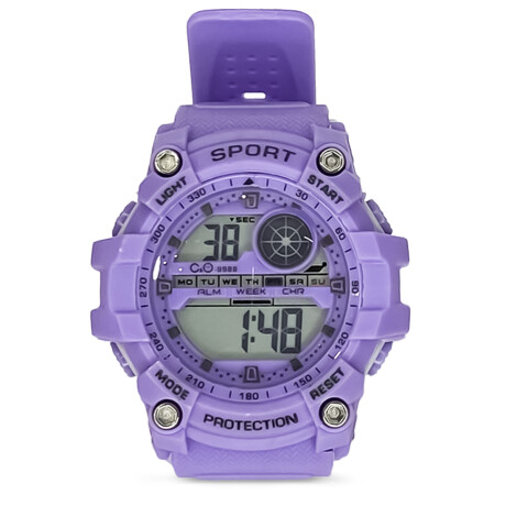 Reloj Deportivo C&O Digital Con Luz + Estuche De Lata Violeta