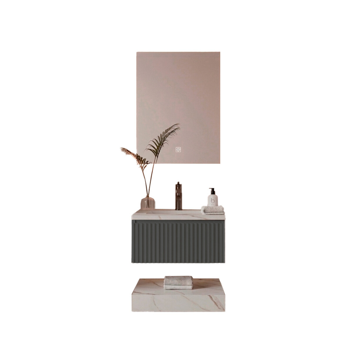 Mueble De Baño Con Espejo Luz Led Modelo 6069-60 / Mueble + Espejo Led - 60 Cm 