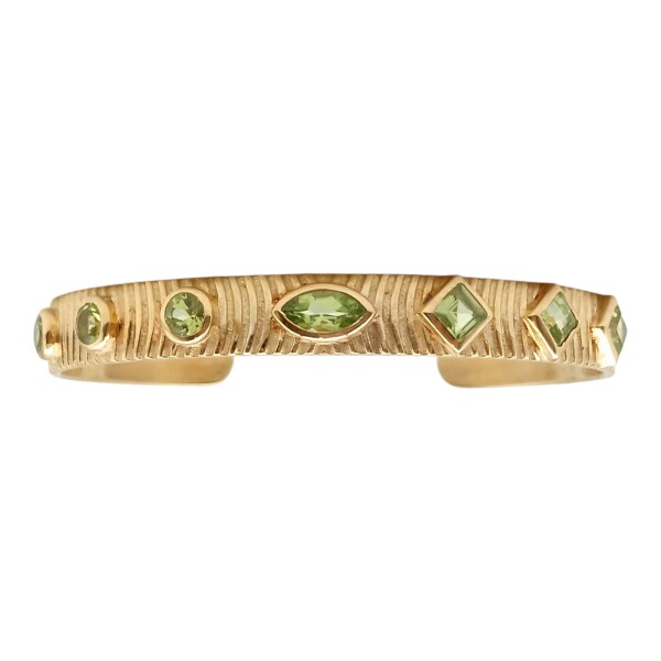 Brazalete Pune-Plata rodinada 925 con micra de oro 18k-Piedra Peridoto-BR2025 conpiedra