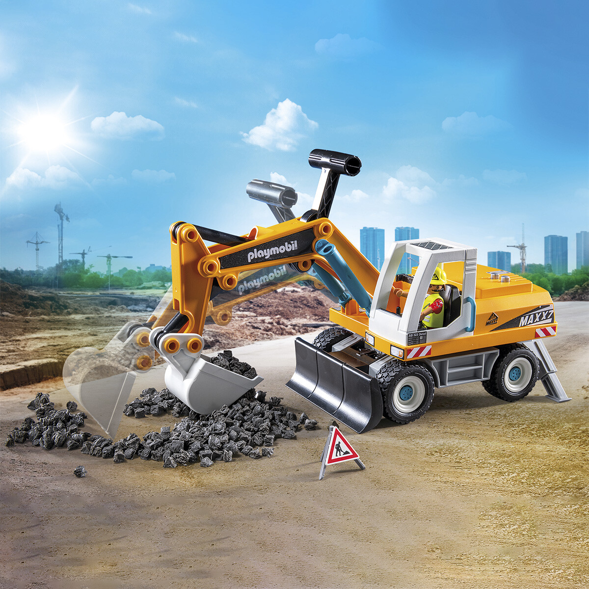 Obrero con Excavadora Grande Playmobil 32 Piezas 