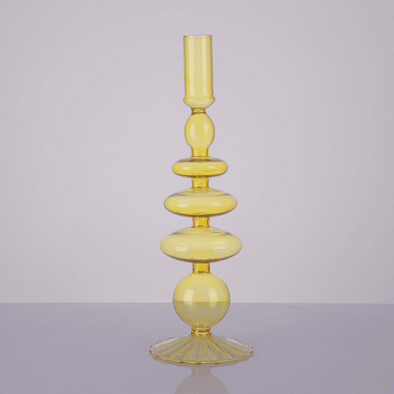 Porta velas de vidrio en colores alto amarillo