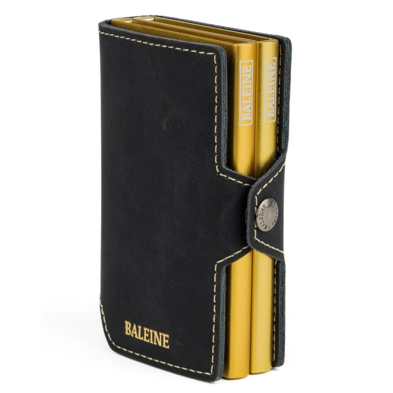 Billetera Baleine Double Kansas en Aluminio y Cuero con Protección RFID Golden Black