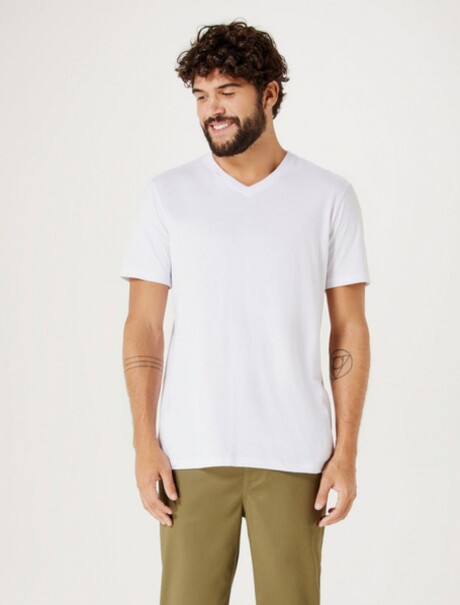 CAMISETA BÁSICA MANGA CORTA CUELLO EN V BLANCO