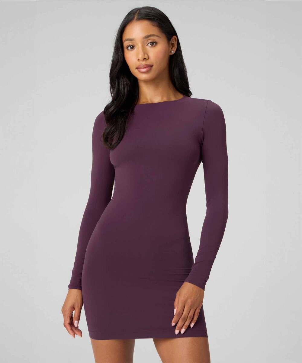 Vestido Seamless Long-Sleeve Mini Dress Mujer - Oxblood 