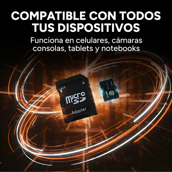 Tarjeta Memoria Micro Sd 64gb Goldtech Clase 10 + Adaptador Color Negro
