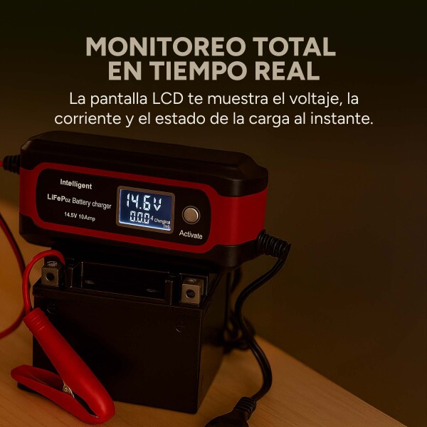 Cargador Bateria Inteligente Auto Moto Lancha Premium 14.6V® Color Rojo