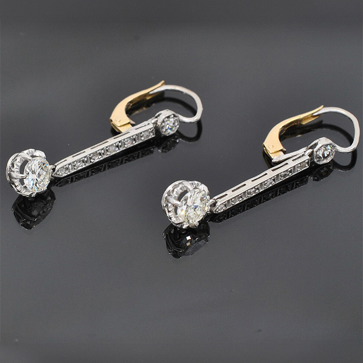 Caravanas Antiguas En Oro 18K, Brillantes Y Diamantes 