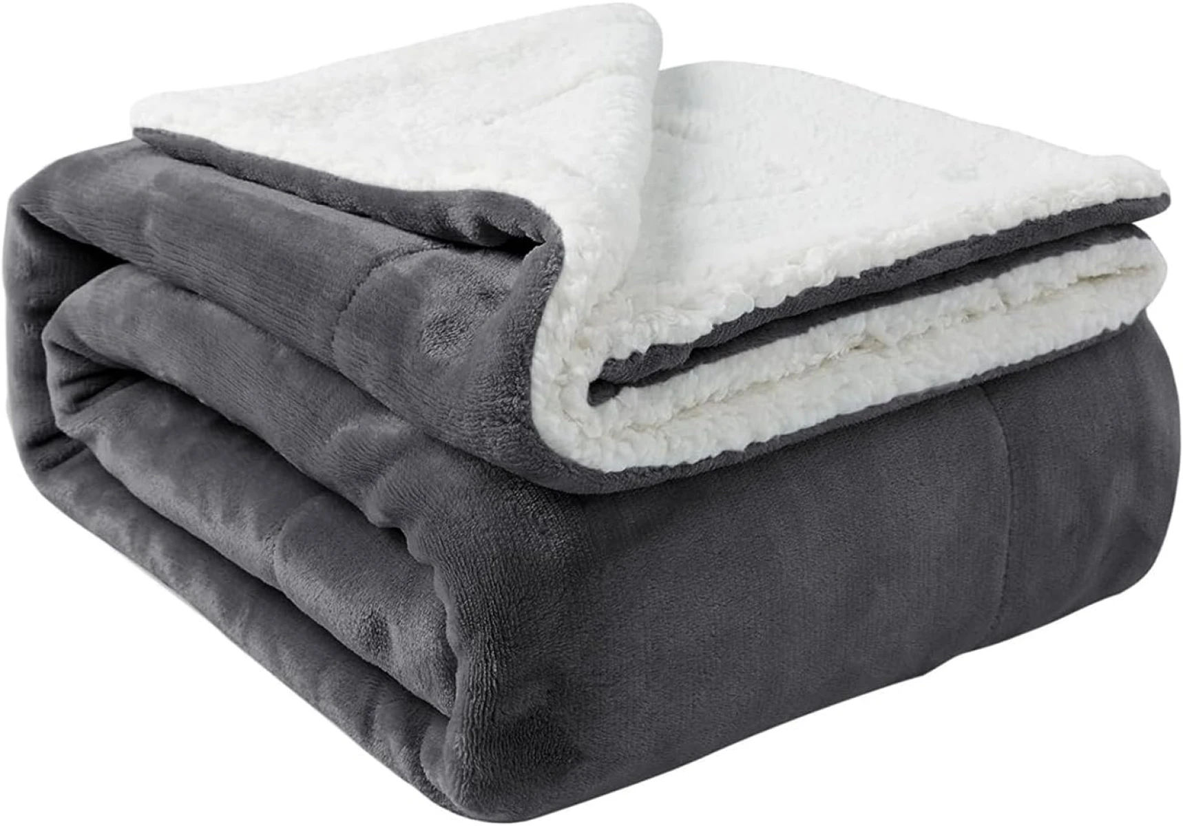 Frazada Manta Polar Termica Con Corderito 2 Plazas - Gris Oscuro 