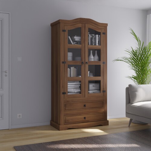 Cristalero 2 Puertas 2 Cajones - Linea Mexicana Oscuro