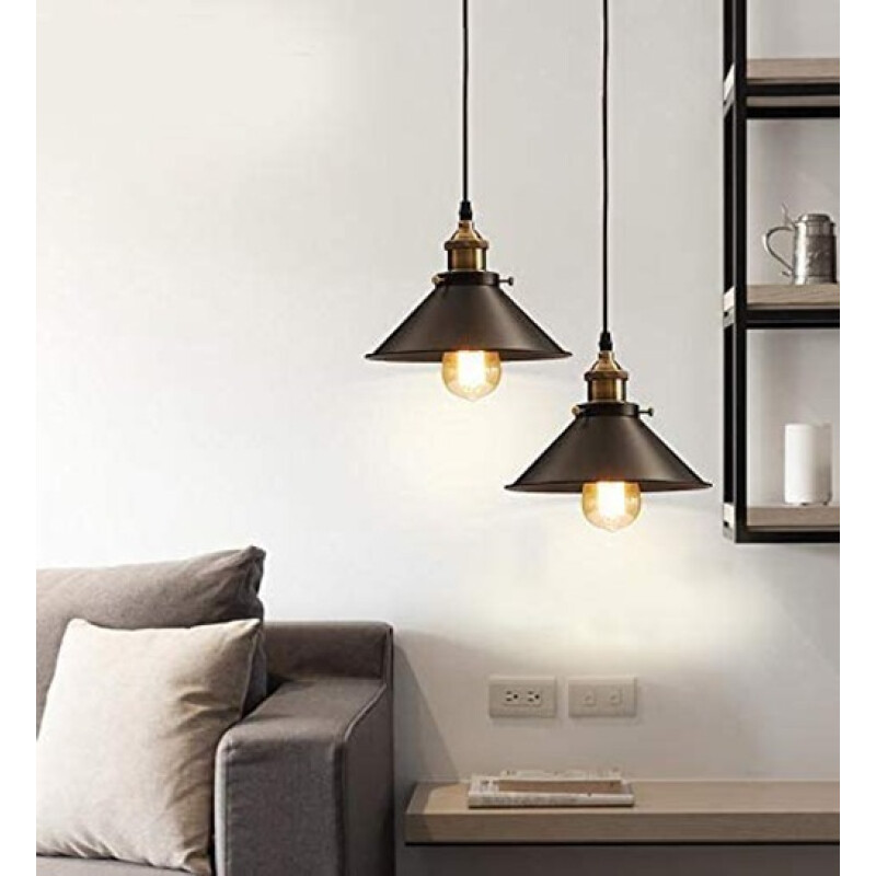 Lampara Colgante 22cm Metal Oro Vintage Industrial + Lampara Negro