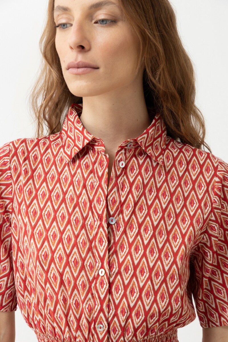 Maxi vestido estampa rombos rojo