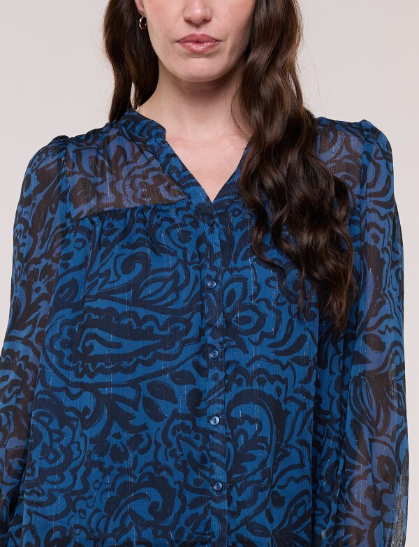 Blusa Lúrex Manga Larga Estampada NEGRO/AZUL