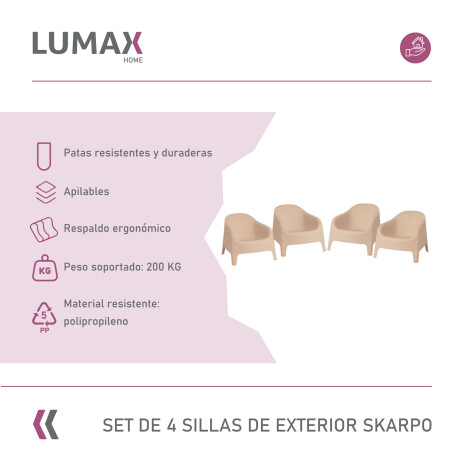 Set de 4 Sillas Plastico Skarpo Jardin Taupe