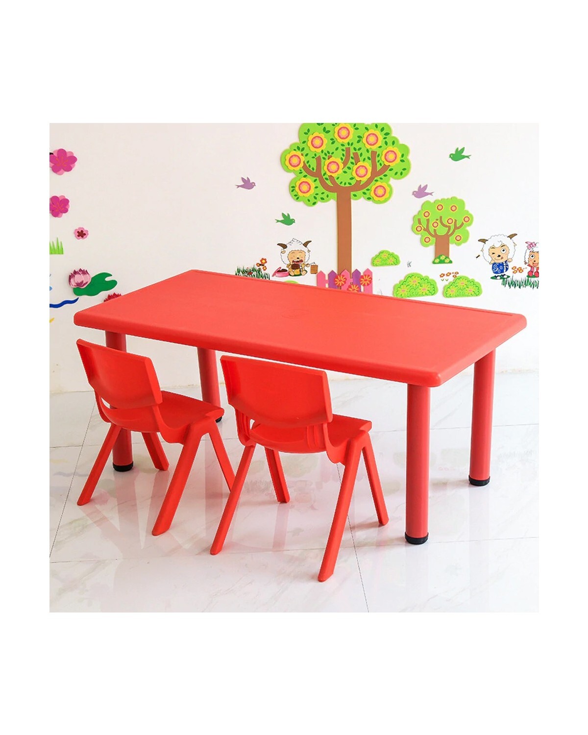 mesa rectangular roja niño jardín
