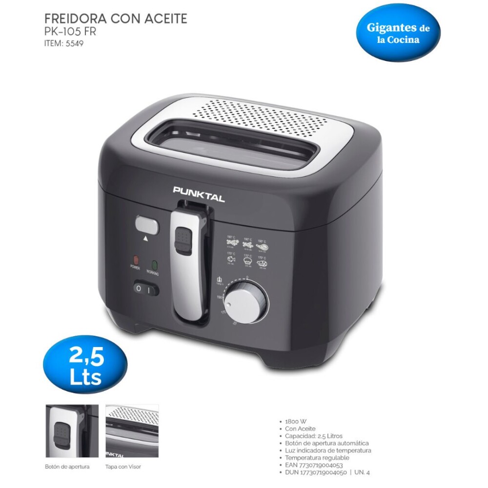 Freidora de Aceite - 1800W 2,5L - Apertura Automática - Punktal Freidora de Aceite - 1800W 2,5L - Apertura Automática - Punktal