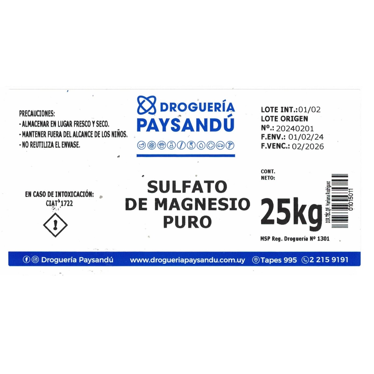 Sulfato de magnesio - 25 kg 