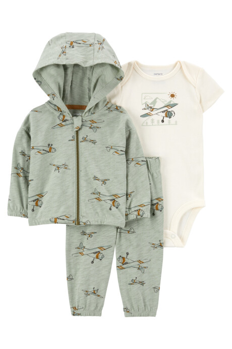 Set tres piezas de algodón, campera, pantalón y body, diseño aviones Sin color