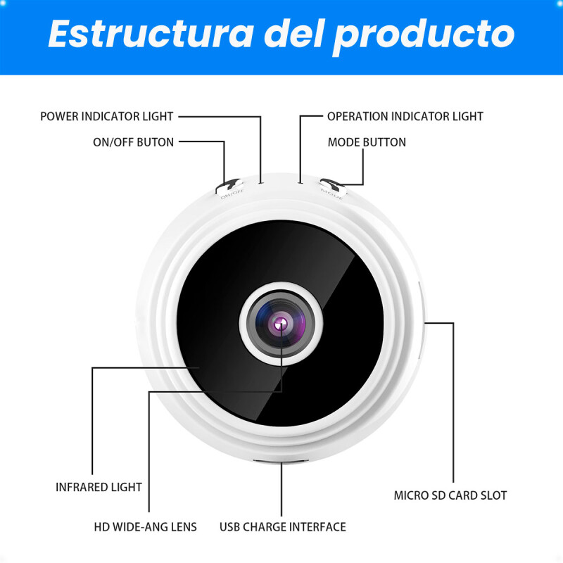 Mini CÃ¡mara EspÃ­a InalÃ¡mbrica 1080p Wifi Con VisiÃ³n Nocturna Blanco