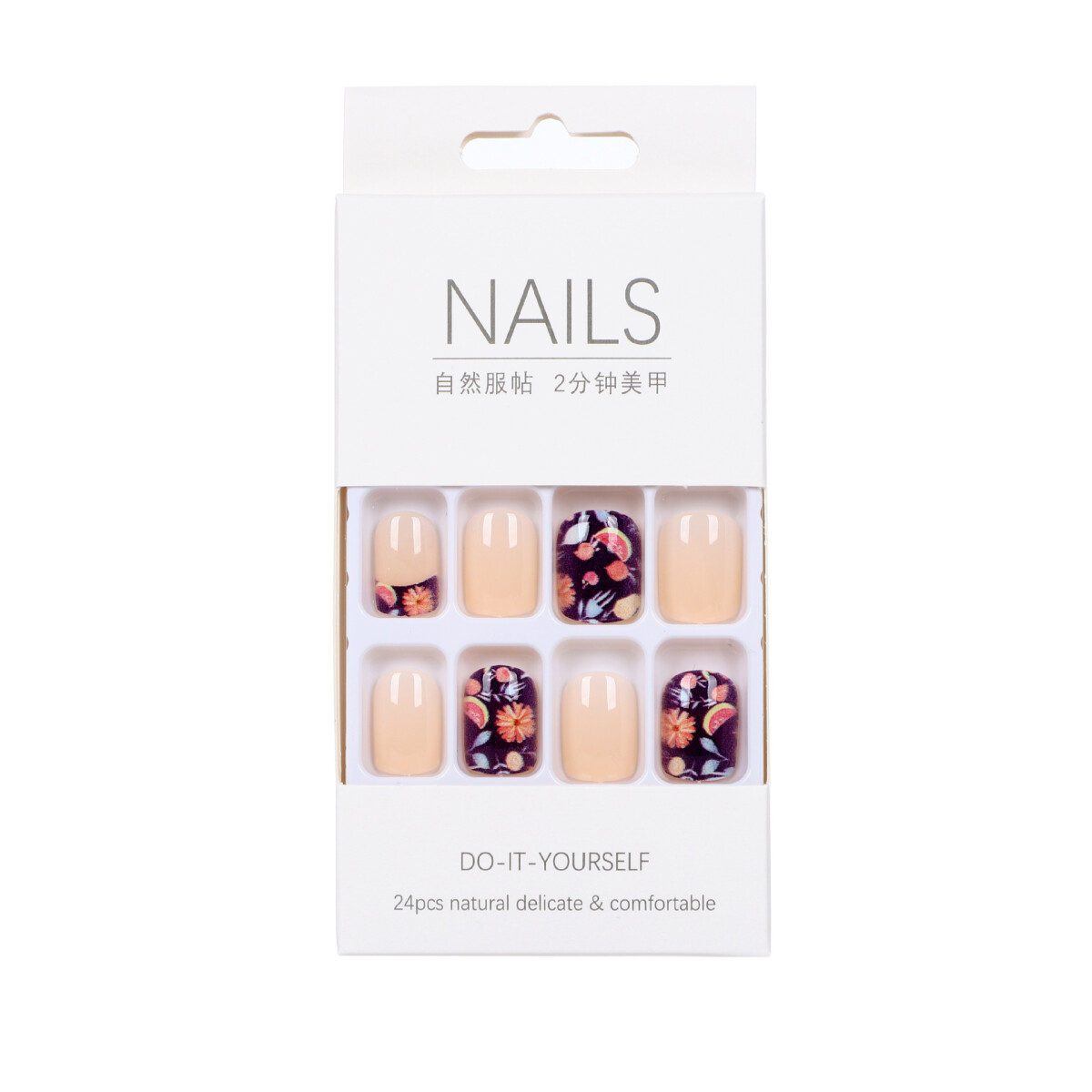 Set De Uñas Postizas Rousi Punta Cuadrada - Flores 