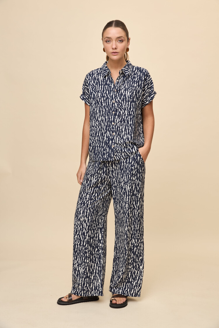 CAMISA ELVINA PRINTED Blanco/Azul