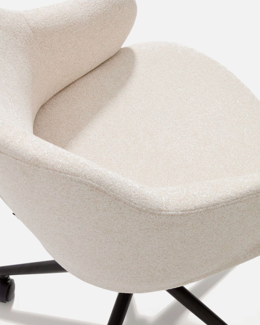 Silla de escritorio Einara chenilla beige y patas de acero negro Silla de escritorio Einara chenilla beige y patas de acero negro