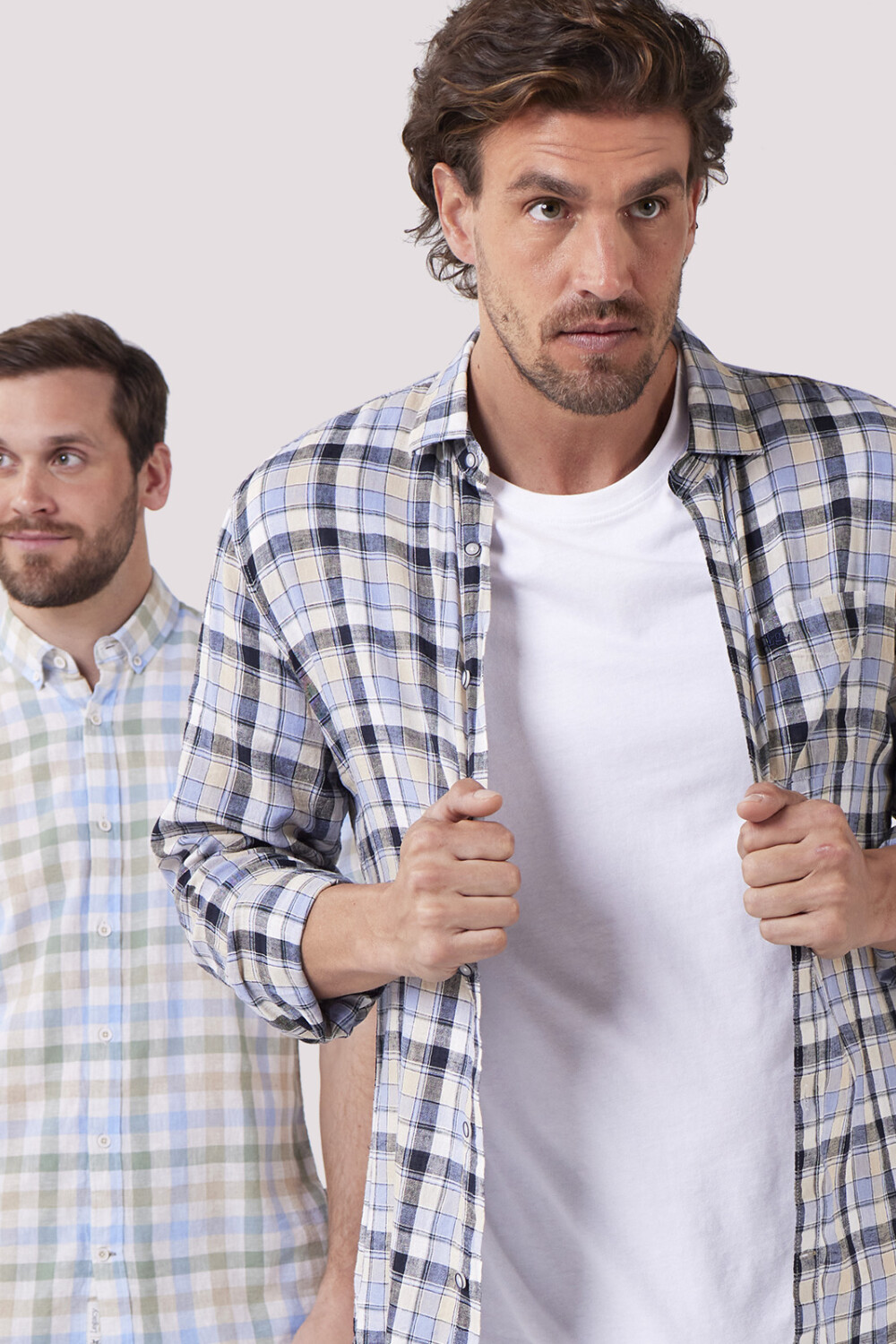 CAMISA DE LINO A CUADROS Azul