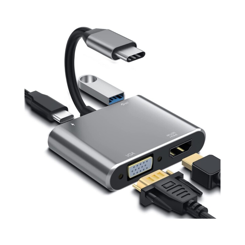 Hub 4 en 1 USB-C 3.1 a USB 3.0 USB-C HDMI 4K VGA Gris LC2015 Hub 4 en 1 USB-C 3.1 a USB 3.0 USB-C HDMI 4K VGA Gris LC2015