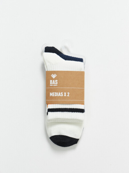 Pack X2 Media Deportiva Rib Larga Azul Y Blanco