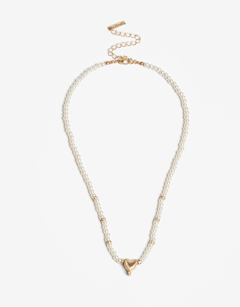 Collares Cortos Perla Collar Corto Perlas Y Corazón - Dorado