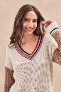 Sweater Escote V Combinado Multi